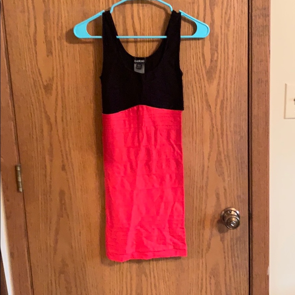 Bebe bodycon black/red color block dress